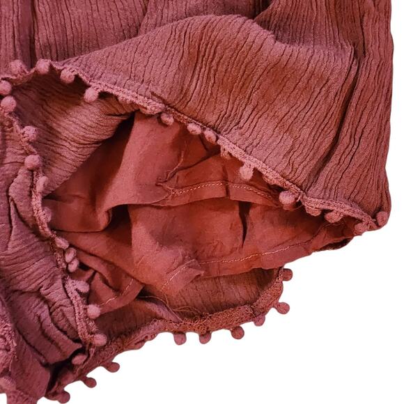 Forever 21 Womens Crinkle Romper Shorts Size M Burnt Orange Sleeveless Tie Front - Picture 6 of 11